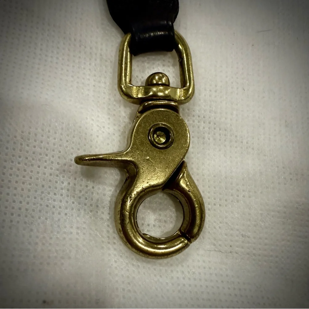 Coach Vintage Black Leather Trigger Brass Snap Keychain
